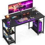 ODK 48 inch Computer Desk with Monitor Shelf and Storage Shelves, Writing Desk, Study Table with CPU Stand & Reversible Shelves, White